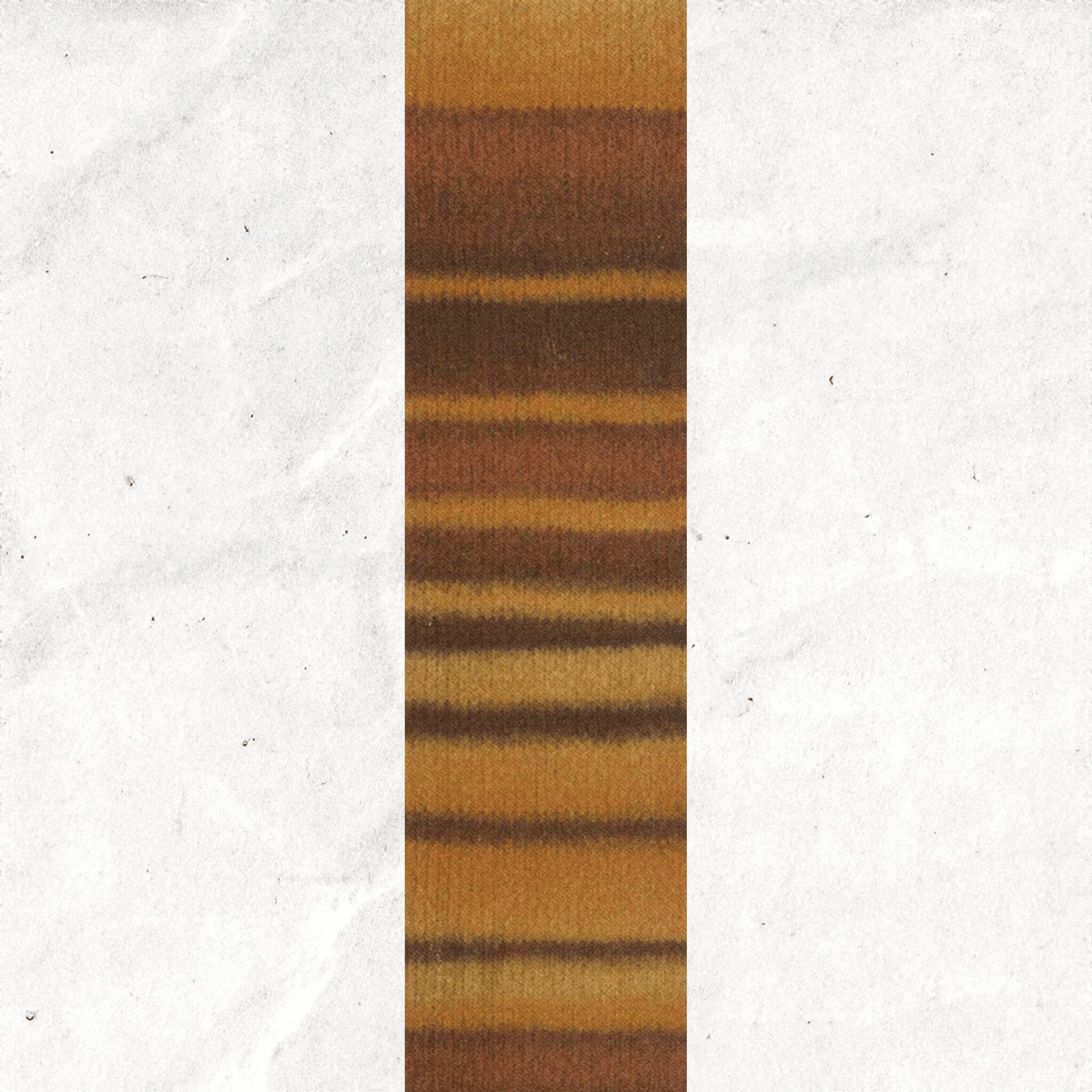 A yarn swatch showing the self striping pattern of the yellow and golden brown tones.