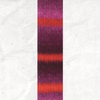 A yarn swatch showing the self striping pattern of the pink, purple, and red tones.