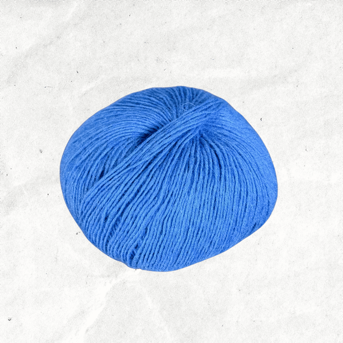 Bright blue ball of yarn.