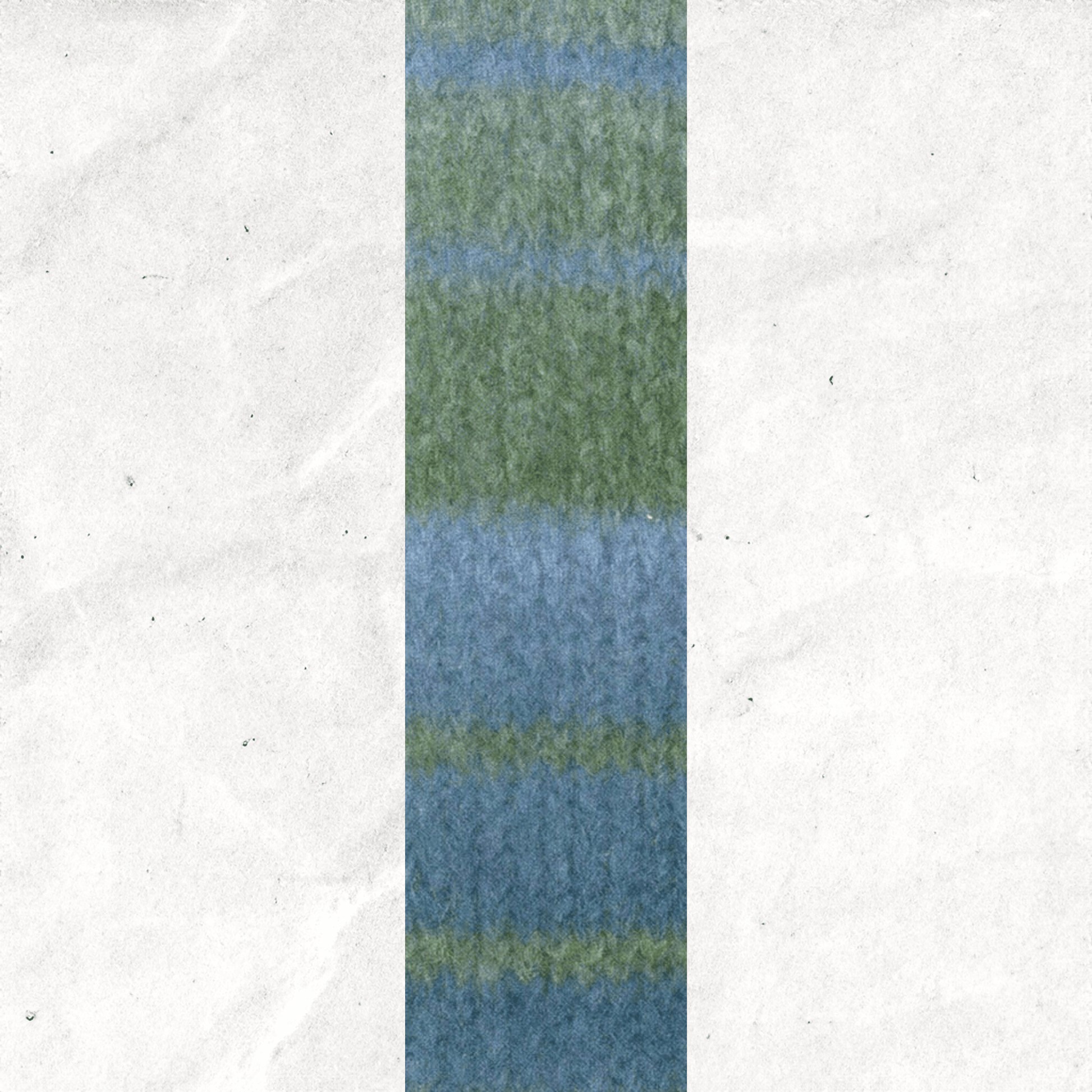 A yarn swatch showing the self striping pattern of the baby blue and light green tones.